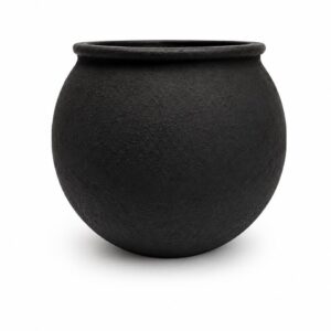 Black clay vase round