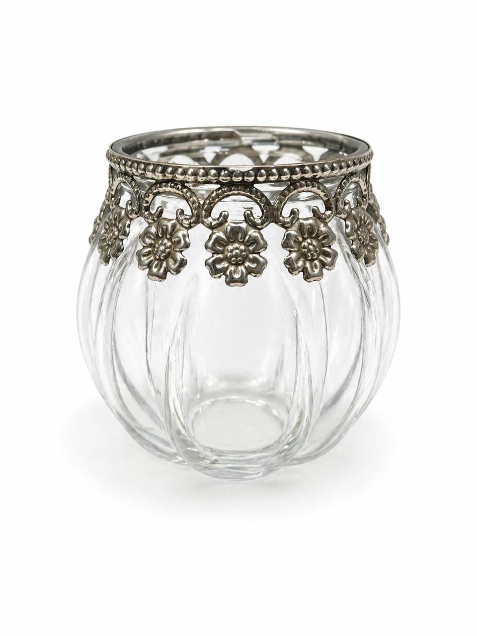 Glass and silver pleated vase