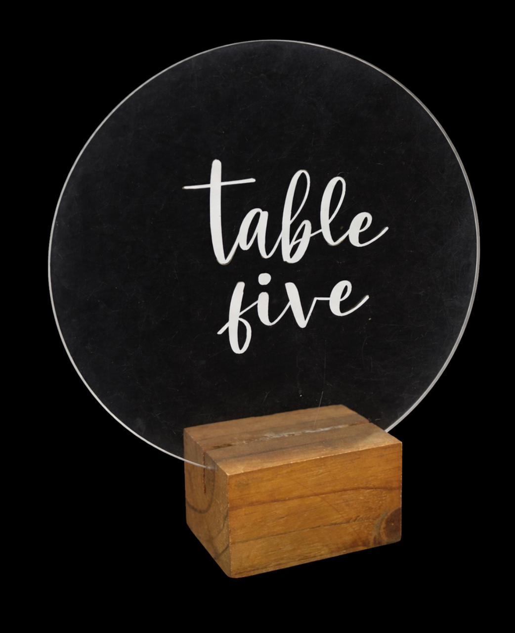 Clear round white font table number