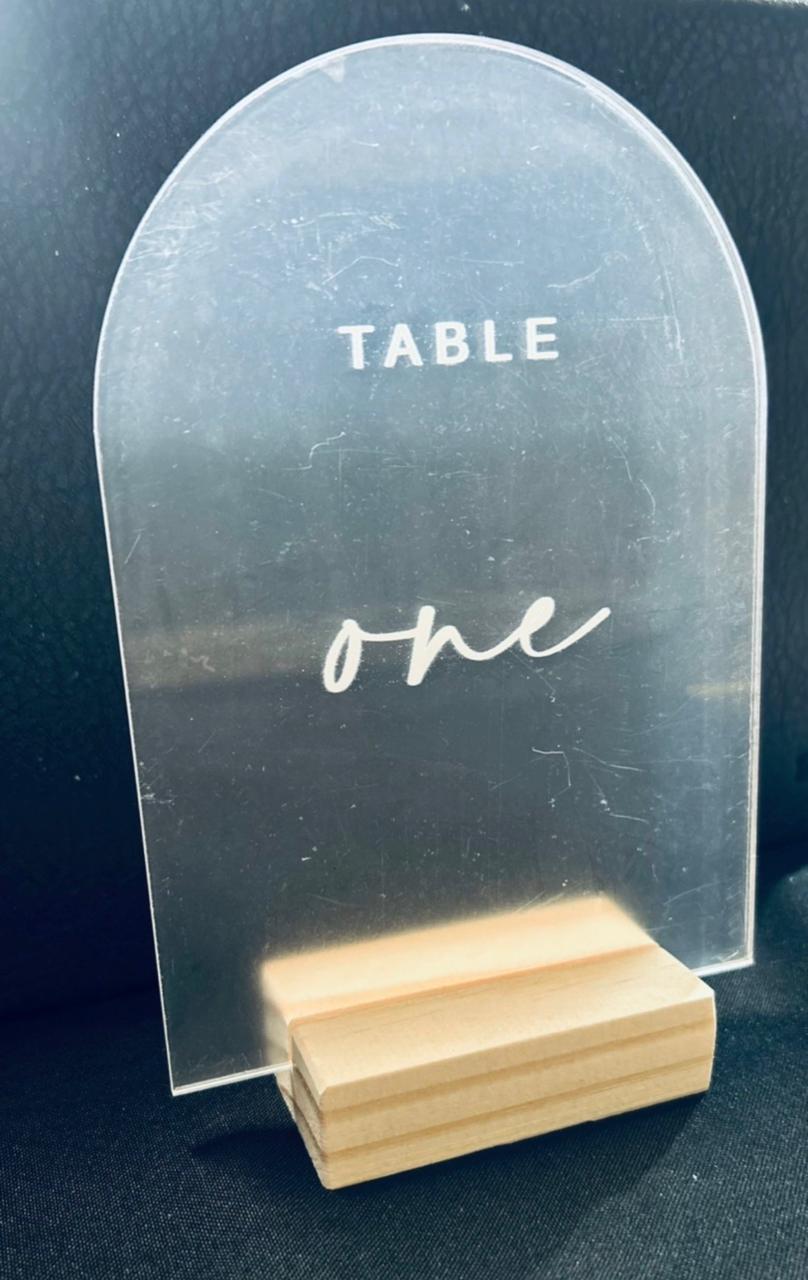 Frosted arched white font table number