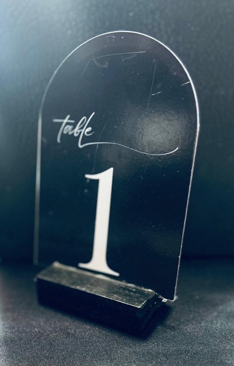 Black arched white font table number