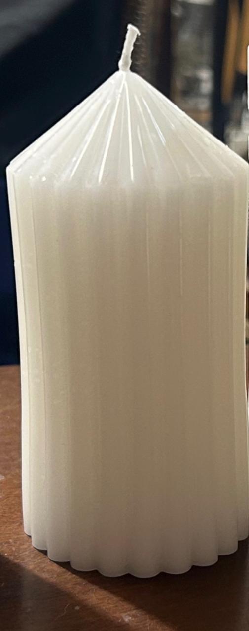 Ribbed pillar candle hire 12cm x 5.5cm
