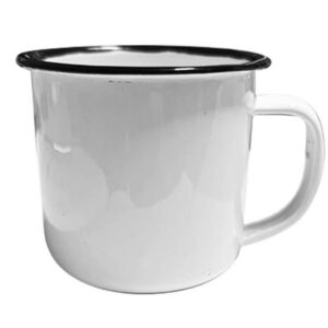 White and black enamel mug