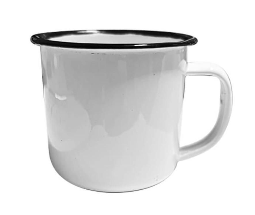 White and black enamel mug
