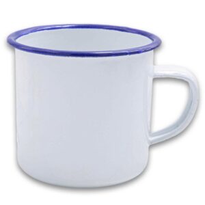 White and blue enamel mug